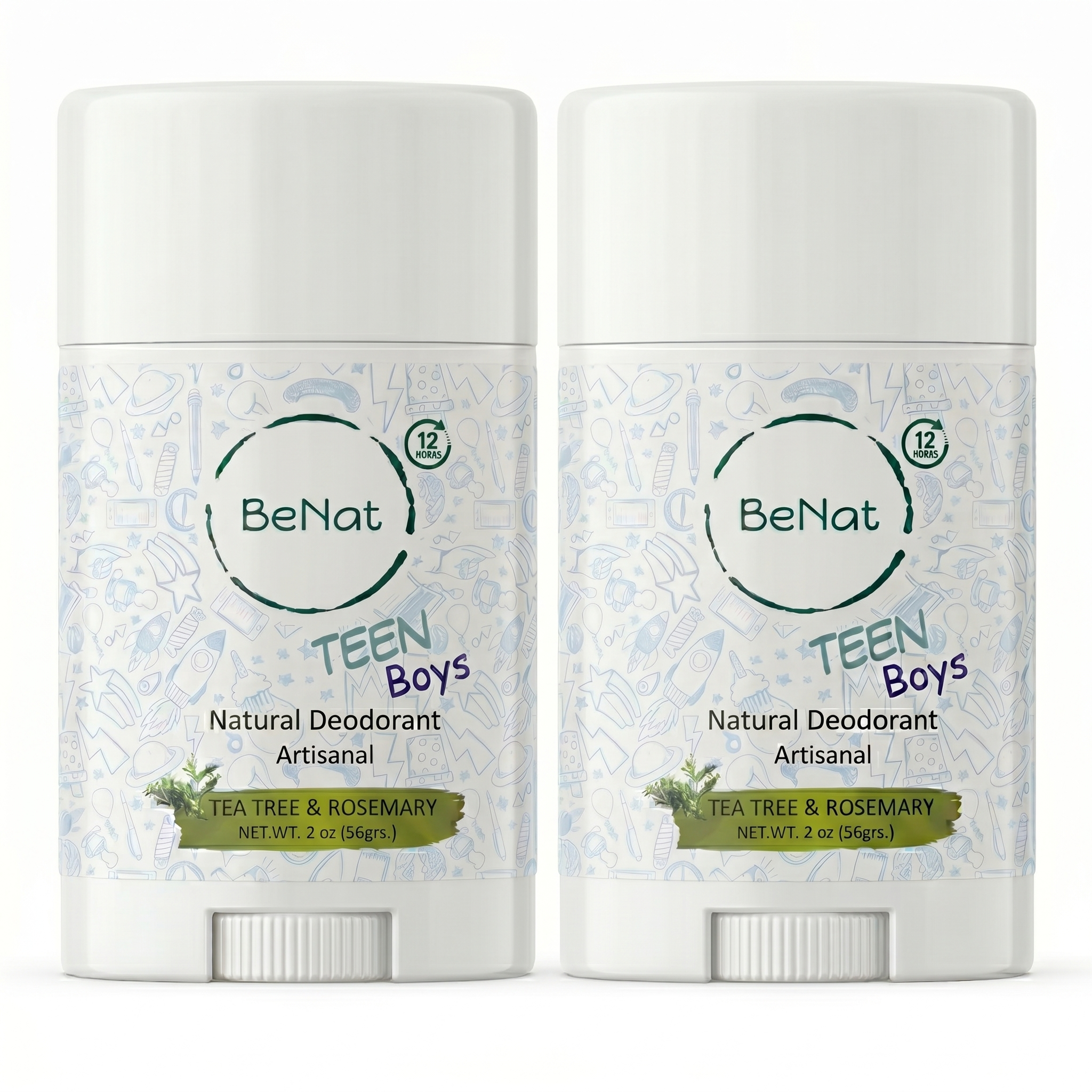 2-Pack all-Natural Deodorants for Kids & Teens BeNat