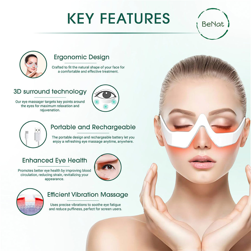 Under-Eye Red Light Therapy Skin Rejuvenation and Relaxation Massager BeNat