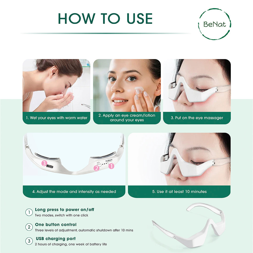 Under-Eye Red Light Therapy Skin Rejuvenation and Relaxation Massager BeNat