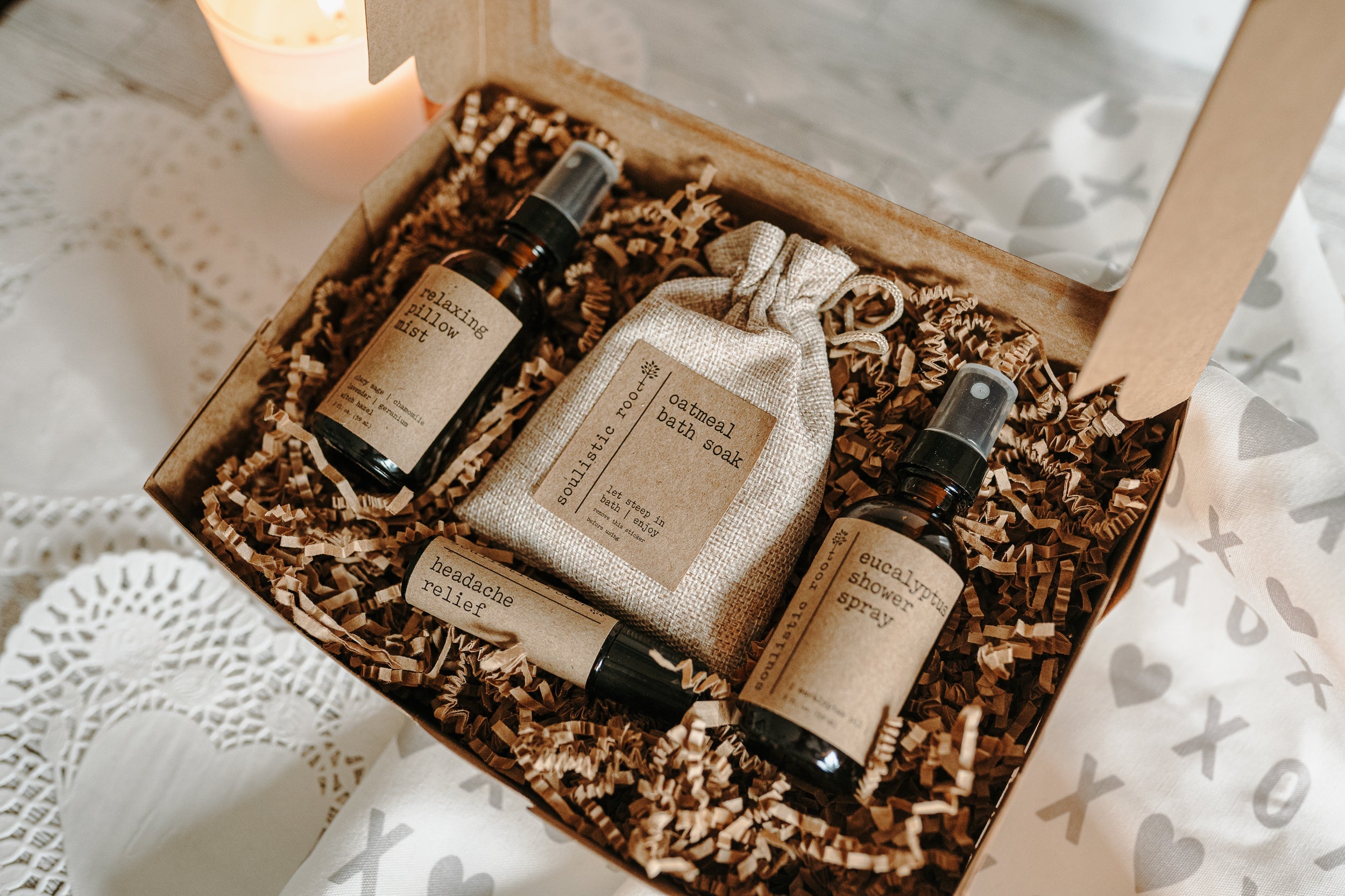 Gift Set- Shower Spray, Pillow Mist, Oatmeal Soak, Headache Relief Soulistic Root