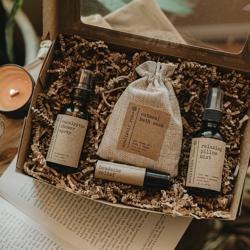 Gift Set- Shower Spray, Pillow Mist, Oatmeal Soak, Headache Relief Soulistic Root